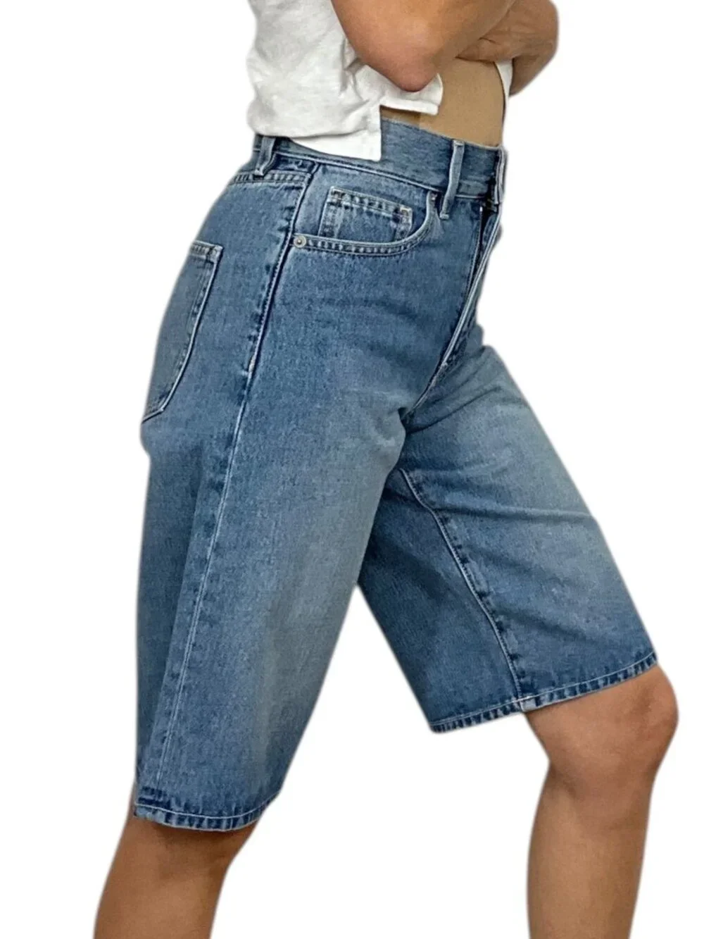 Veronica Beard Charlotte High Rise Bermuda Denim Shorts 24 Jorts Blue NEW